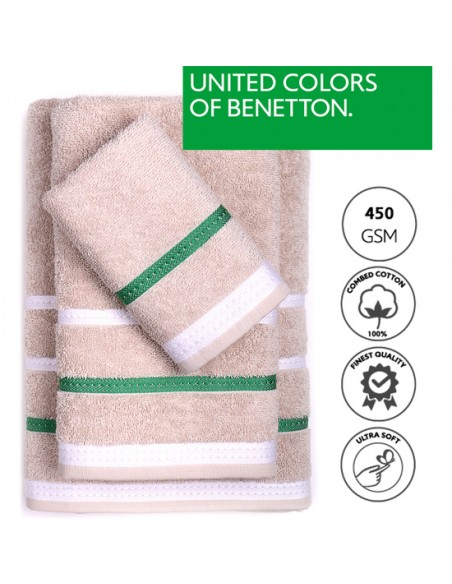 PACK DE 2 SET DE 3 TOALLAS DE BAÑO CADA UNO EN COLOR VERDE Y BEIGE A RAYAS