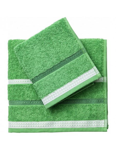 SET DE 12 TOALLAS (6 DE MANO DE 50X30CM + 6 DE BAÑO DE 90X50CM) 450GSM 100% ALGODÓN, VERDE CON RAYAS