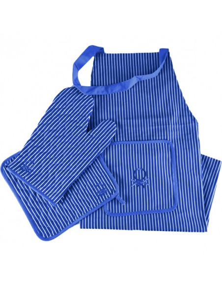 SET 3PCS (DELANTAL+MANOPLA+AGARRADOR) AZUL BENETTON