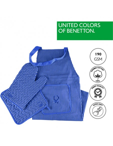 SET 3PCS (DELANTAL+MANOPLA+AGARRADOR) AZUL BENETTON