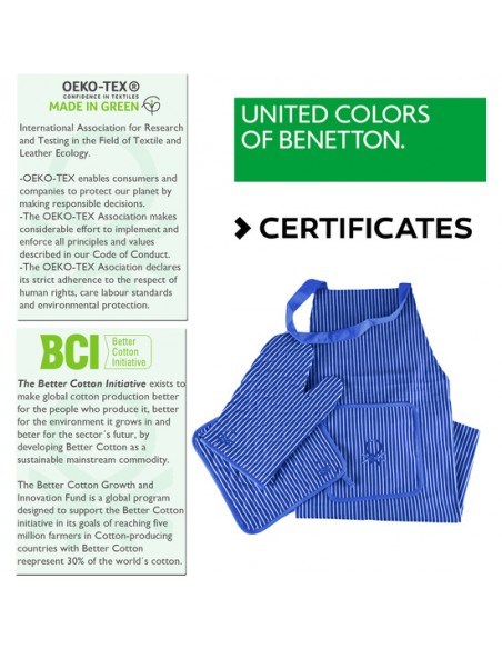 SET 3PCS (DELANTAL+MANOPLA+AGARRADOR) AZUL BENETTON