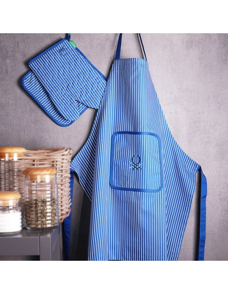 SET 3PCS (DELANTAL+MANOPLA+AGARRADOR) AZUL BENETTON